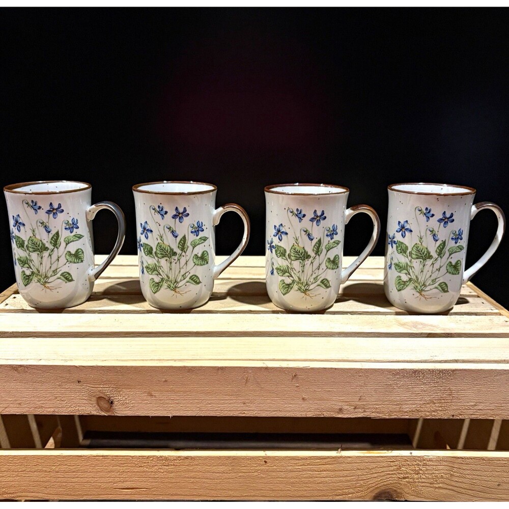 Vintage Takahashi Violet No 102 Mugs Set of 4 Japan 1970s Speckled Stoneware